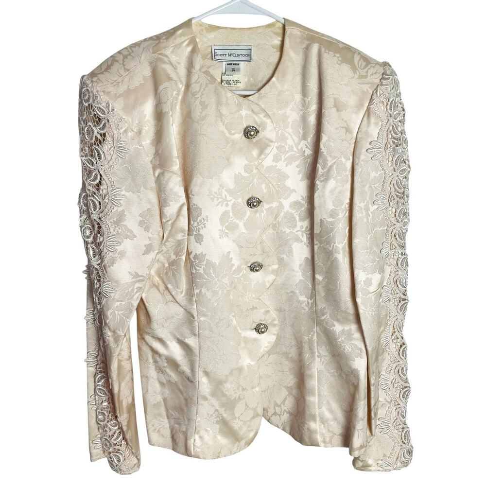 Vintage Scott McClintock Womens Damask Blazer Jacket 14 Blush Pink Cottagecore